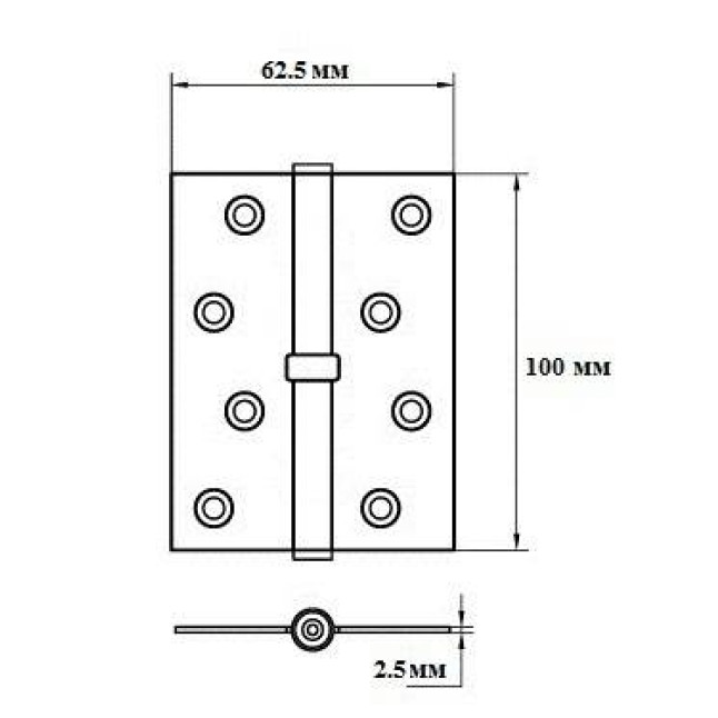 Петля дверная карточная Siba 1BB (100x62.5x2.5 мм) SN матовый никель
