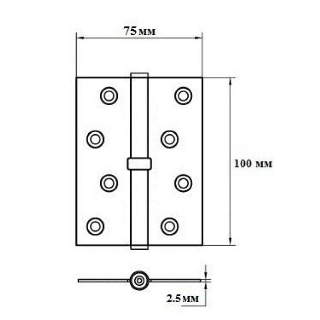 Петля дверна карткова Siba 1BB (125x75x2.5 мм) PB полірована латунь