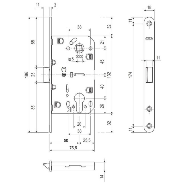 Корпус замка Agb Mediana Evolution PZ B.01103.50.03 полированная латунь Корпус замка Agb Mediana Evolution PZ B.01103.50.03 полированная латунь