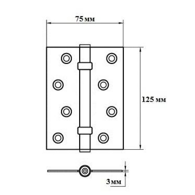 Петля дверна карткова Siba 2BB (125x75x3 мм) AB антична бронза