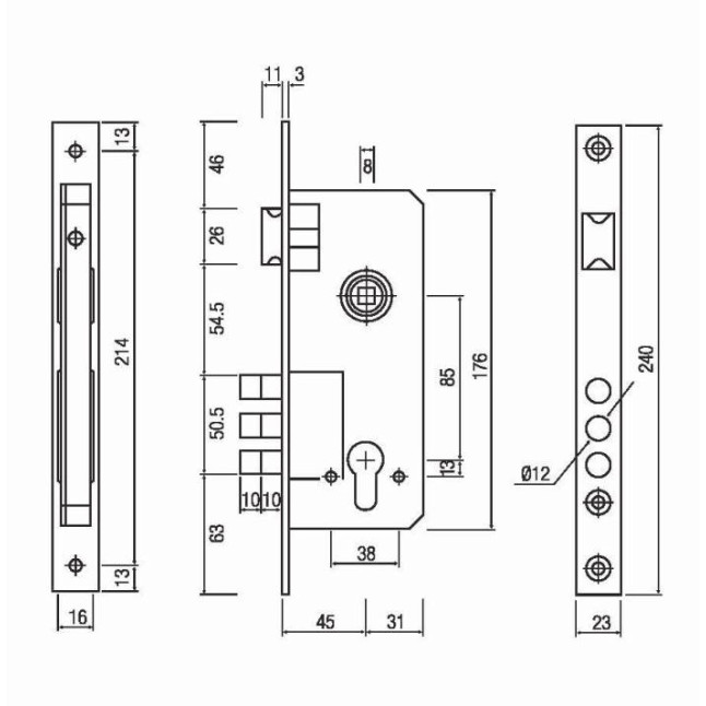 Корпус замка Siba 10152 / 3MR (бексет 45 мм)