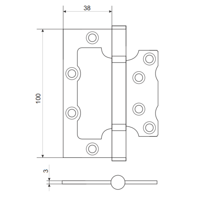 Петля дверна карткова Siba 2BB (100x38x2,5 мм) BP полірована латунь