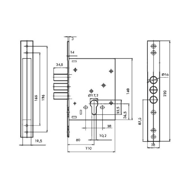 Корпус замка Mul-t-lock 353P BS60