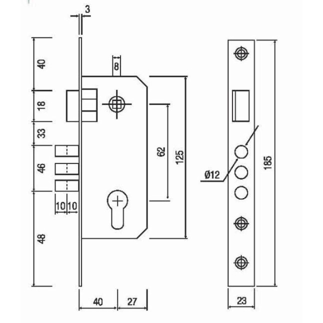 Корпус замка Siba 10038/M BP полированная латунь Корпус замка Siba 10038/M BP полированная латунь