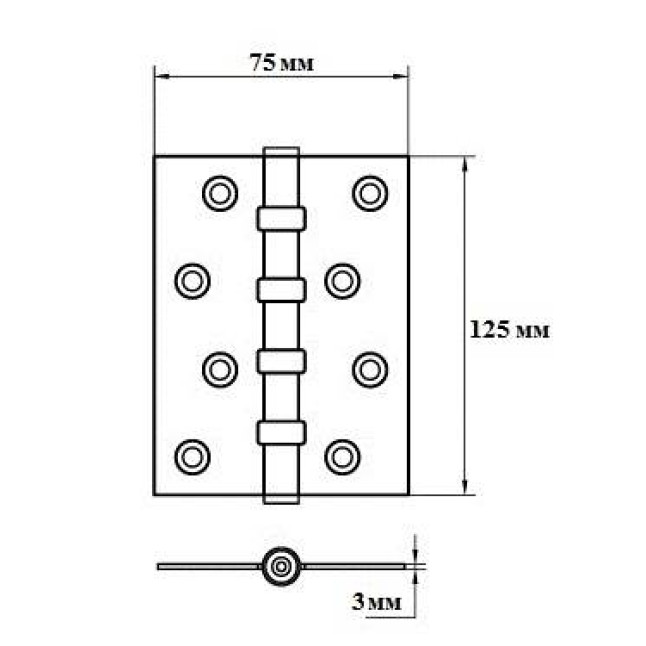 Петля дверна карткова Siba 4BB (125x75x3 мм) AB антична бронза