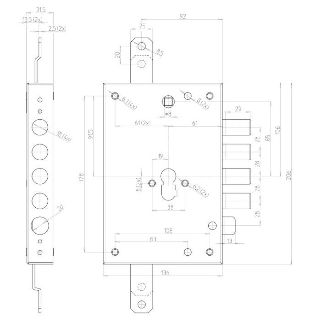 Корпус замка Cr Serrature 7051 PE BLOCK Корпус замка Cr Serrature 7051 PE BLOCK