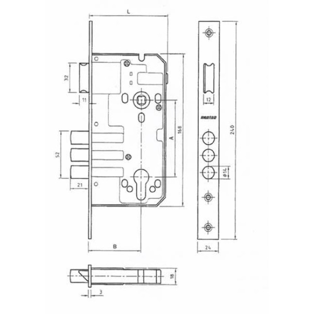 Корпус замка Santos Sash lock 3 (55/85) PB матовая латунь Корпус замка Santos Sash lock 3 (55/85) PB матовая латунь