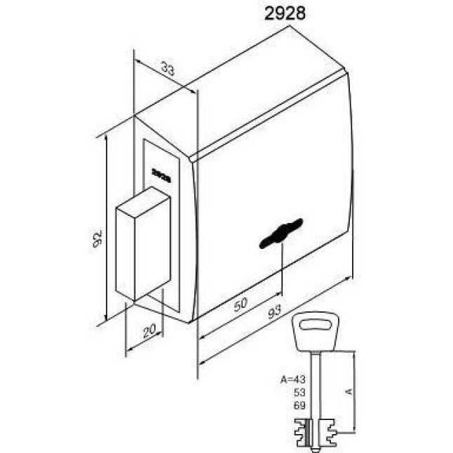 Замок накладной Abloy Boda 2928/0036 Замок накладной Abloy Boda 2928/0036
