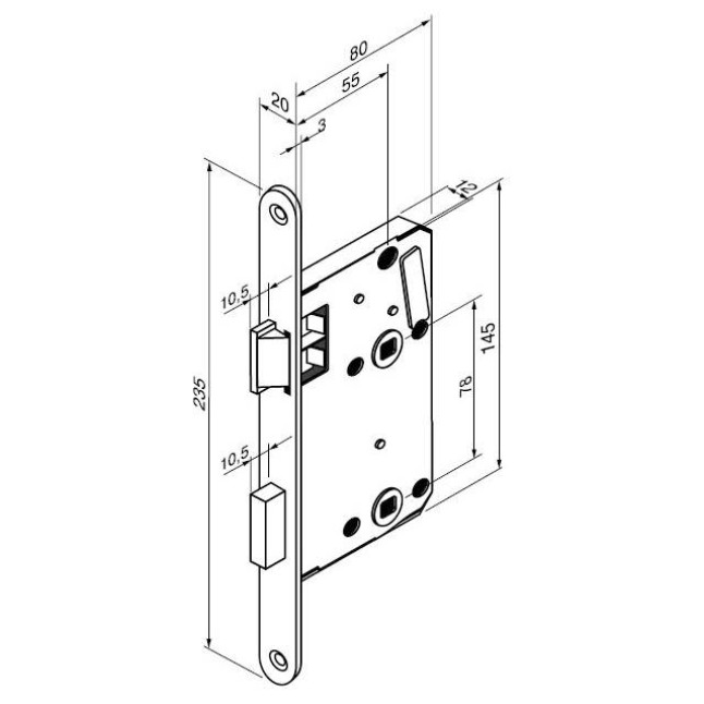 Замок врізний WC Abloy 4241 лівий JME латунь