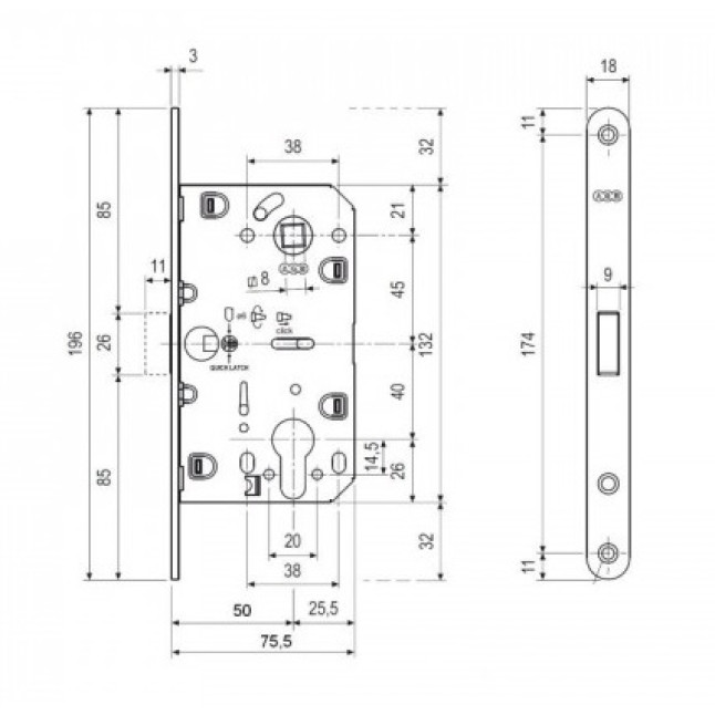 Корпус замка Agb Mediana Polaris XT DIN B06103.50.06 (магнитный) хром Корпус замка Agb Mediana Polaris XT DIN B06103.50.06 (магнитный) хром