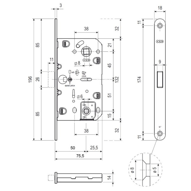 Корпус замка Agb Mediana Polaris XT WC B06102.50.34 (магнітний) матовий хром