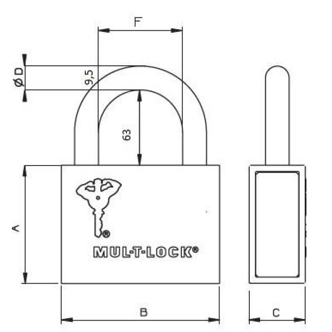 Замок навісний Mul-t-lock M10 / C2 (Classic) висота дужки 63 мм