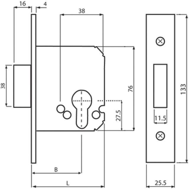 Корпус замка Santos Dead Lock 731 (B-45) SS нержавеющая сталь