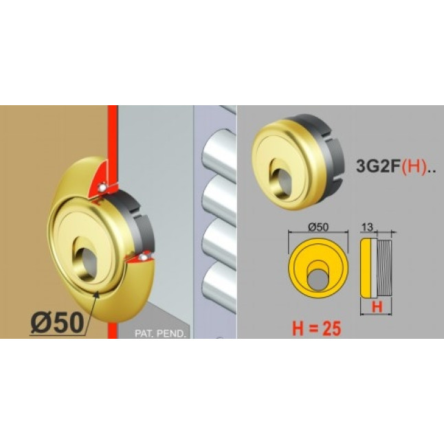 Броненакладка врезная Disec Magnetic 3G2 латунь PVD