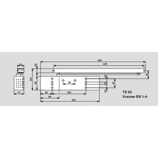 Доводчик дверний Dorma TS92 B EN 1/2/3/4 коричневий