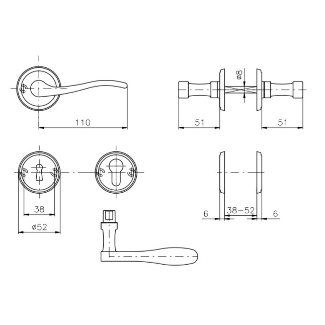 Ручка дверная Rostex Elegant PZ хром Ручка дверная Rostex Elegant PZ хром