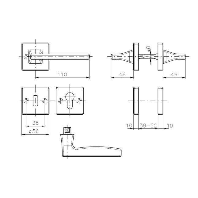 Ручка дверна Rostex Kira H56 PZ титан PVD Ручка дверна Rostex Kira H56 PZ титан PVD