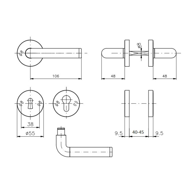 Ручка дверная Rostex Real SNH55 PZ хром Ручка дверная Rostex Real SNH55 PZ хром