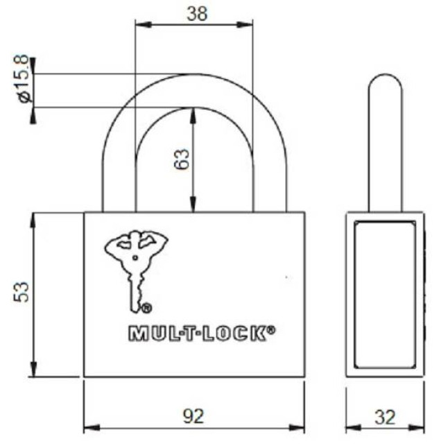 Замок навісний Mul-t-lock M16 / C2 (Classic) висота дужки 63 мм