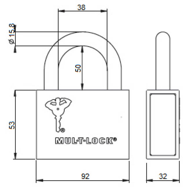 Замок навісний Mul-t-lock M16 / C1 (Classic) висота дужки 50 мм