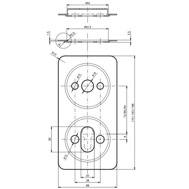 Пластина ремонтна Rostex Quadrum 90мм матова нержавіюча сталь Пластина ремонтна Rostex Quadrum 90мм матова нержавіюча сталь