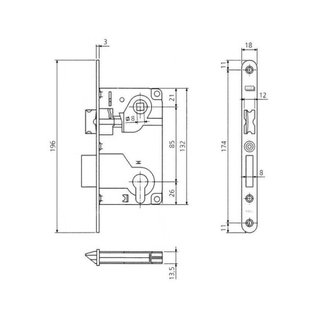Корпус замка Agb Centro B.01025.50.03 латунь