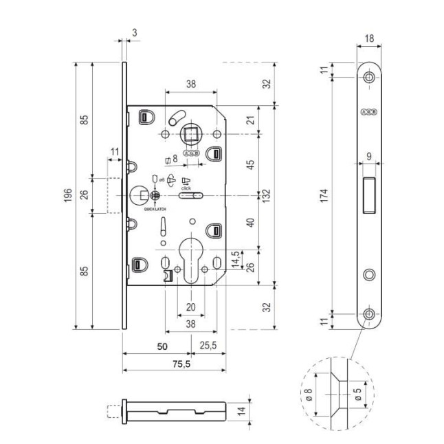 Корпус замка Agb Mediana Polaris DIN B04103.50.06 никель Корпус замка Agb Mediana Polaris DIN B04103.50.06 никель