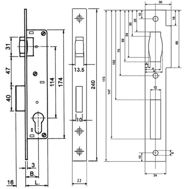 Корпус замка Santos Profile Lock 720 (B-25) SS нержавеющая сталь Корпус замка Santos Profile Lock 720 (B-25) SS нержавеющая сталь