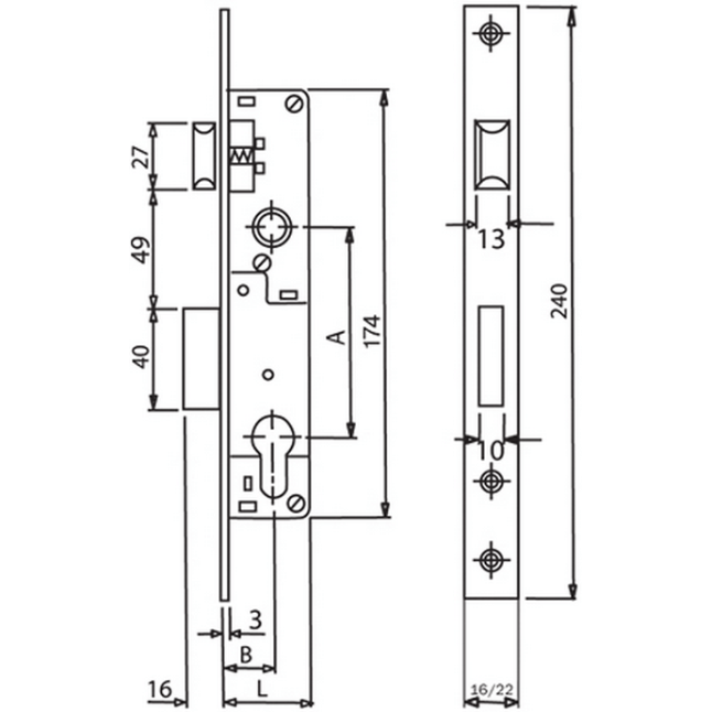 Корпус замка Santos Profile Lock 726 (20/85) SS нержавеющая сталь Корпус замка Santos Profile Lock 726 (20/85) SS нержавеющая сталь