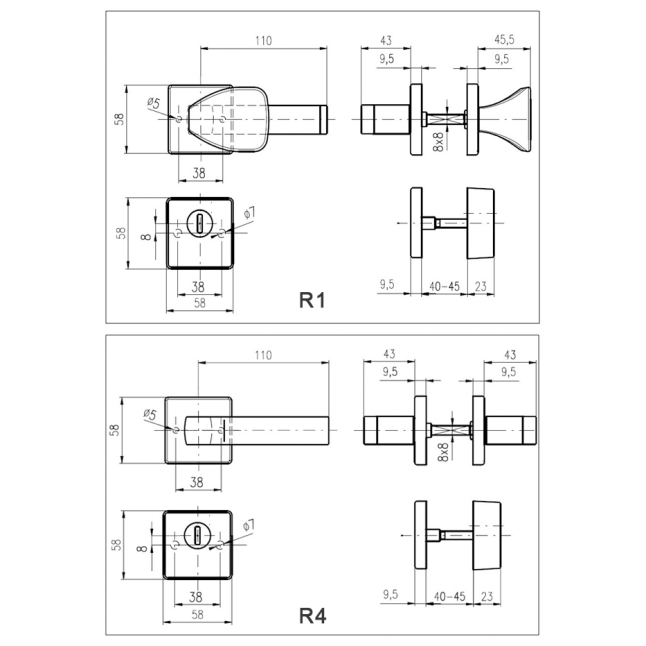 Ручка дверная Rostex Quadrum H58 fix-mov матовая нержавеющая сталь Ручка дверная Rostex Quadrum H58 fix-mov матовая нержавеющая сталь