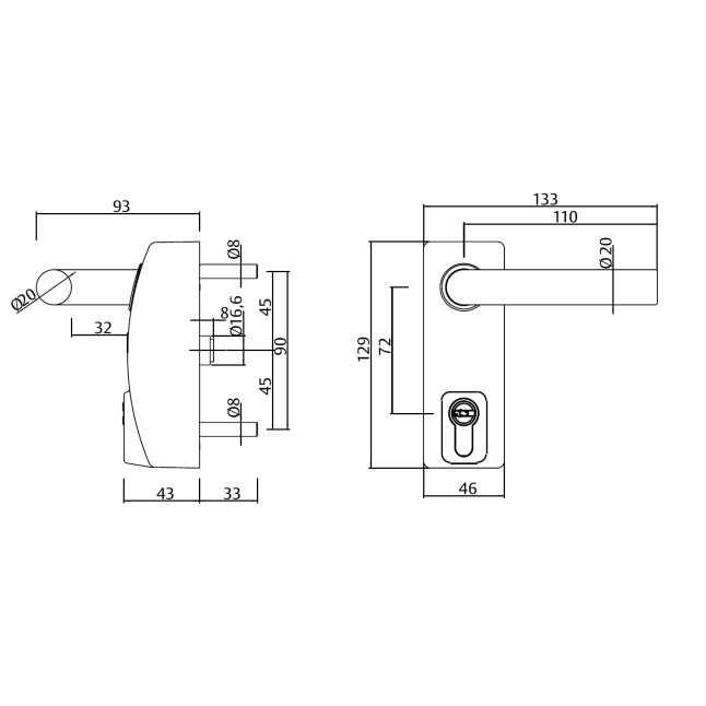 Замок ручка антипаника TESA внешняя MODULAR VECTOR черный