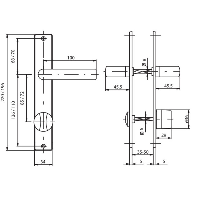Ручка дверная Rostex 804 PZ (85мм) матовый хром Ручка дверная Rostex 804 PZ (85мм) матовый хром
