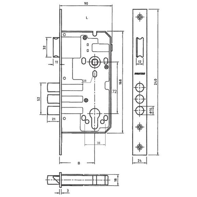Корпус замка Mul-t-lock 372 PB SS UNIV (бексет 55 мм)