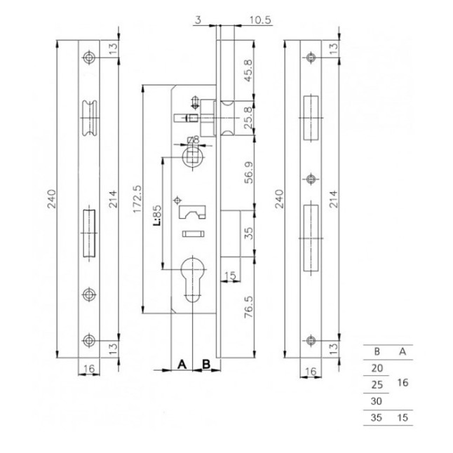 Корпус замка WC Siba PVC 10069 P WC-20 Корпус замка WC Siba PVC 10069 P WC-20