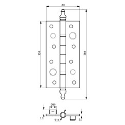 Петля дверная карточная Siba 2BB (150x80x3 мм) BP полированная латунь Петля дверная карточная Siba 2BB (150x80x3 мм) BP полированная латунь