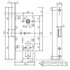 Корпус замка Siba SB8550 PB латунь полированная Корпус замка Siba SB8550 PB латунь полированная