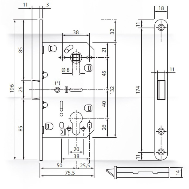 Корпус замка Siba SB8550 PB латунь полированная