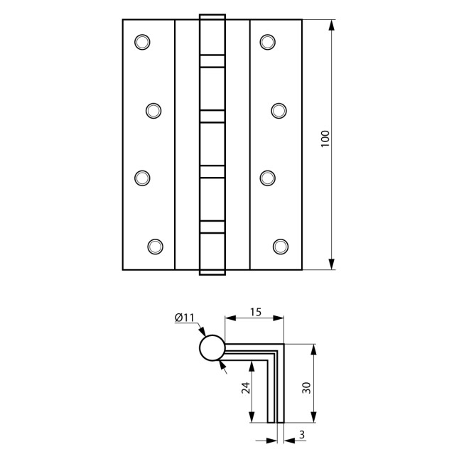 Петля дверна карткова Siba 2BB (100x75x3 мм) AB CRANK антична бронза