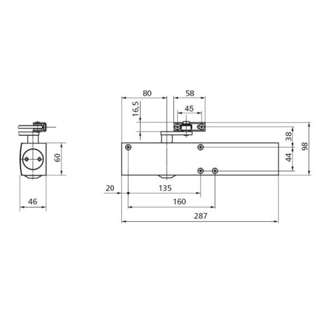 Доводчик дверний Geze TS 4000 standart (штанга коленная) Cеребристо