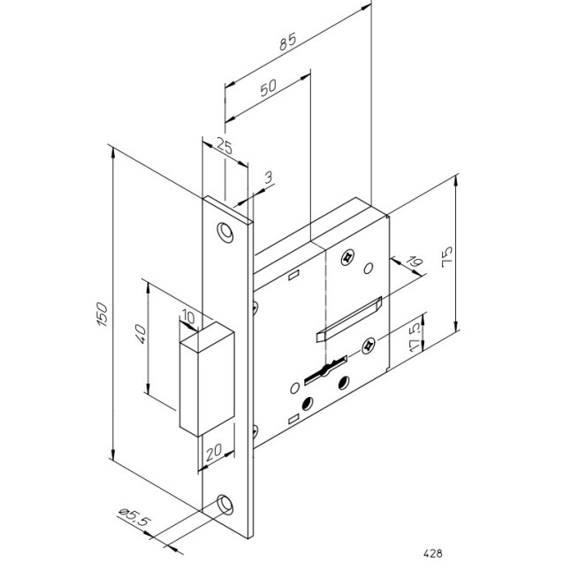 Замок врізний Abloy 428 0065