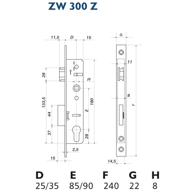 Корпус замка Gerda ZW 300 Z (90/25)