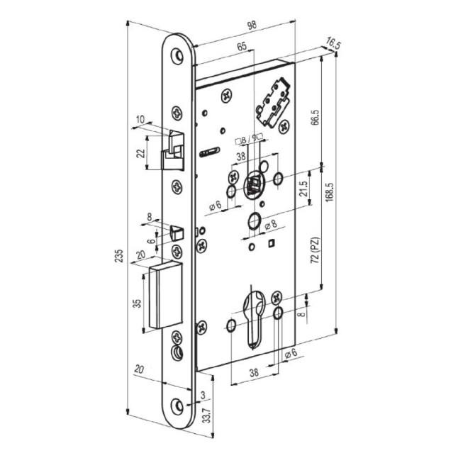 Замок электромеханический Abloy EL 561 ВЅ65мм 72мм FP20 RA R2.4 DIN SOL 12-24V NC/NO EI EL542/543 