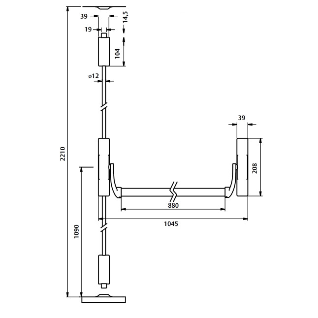 Замок TESA для евакуаційного виходу накладний 1930908 PP P: silver (RAL9006)/P: silver (RAL9006) 2 Locking 900мм 8мм