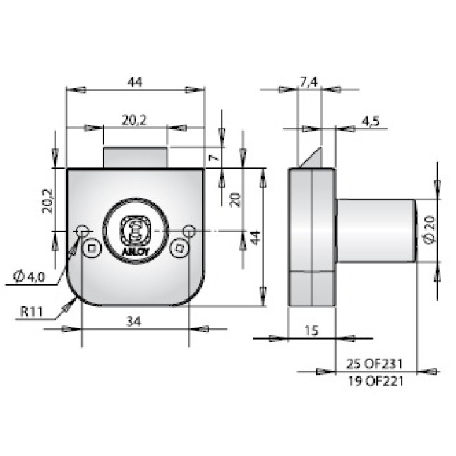 Замок меблевий ABLOY OF231 20мм 25,0мм 11_DISCS CR EXEC 2KEY EXC_E E1B44 BOX