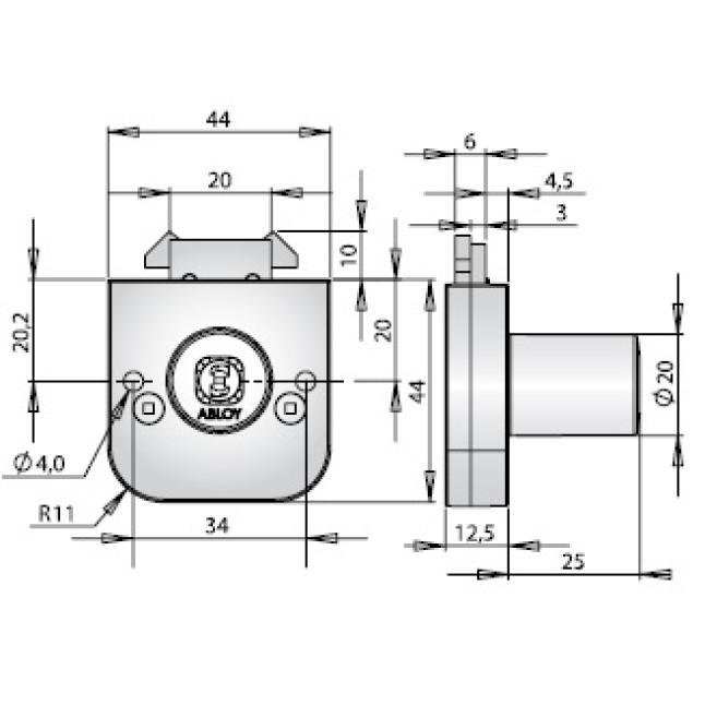 Замок меблевий ABLOY OF235 20мм 25,0мм 11_DISCS CR EXEC 2KEY EXC_E E1B44 BOX
