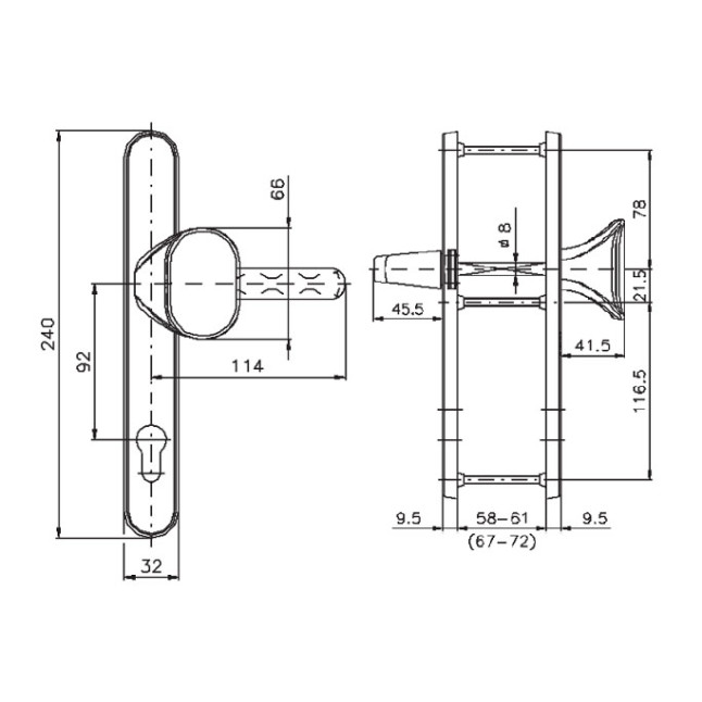 Фурнитура защитная ROSTEX PROFILE PRO Z fix-mov DIN PLATE 92мм хром полированный 19,5 мм 57-62мм Ovalne/Baryt CR комплект