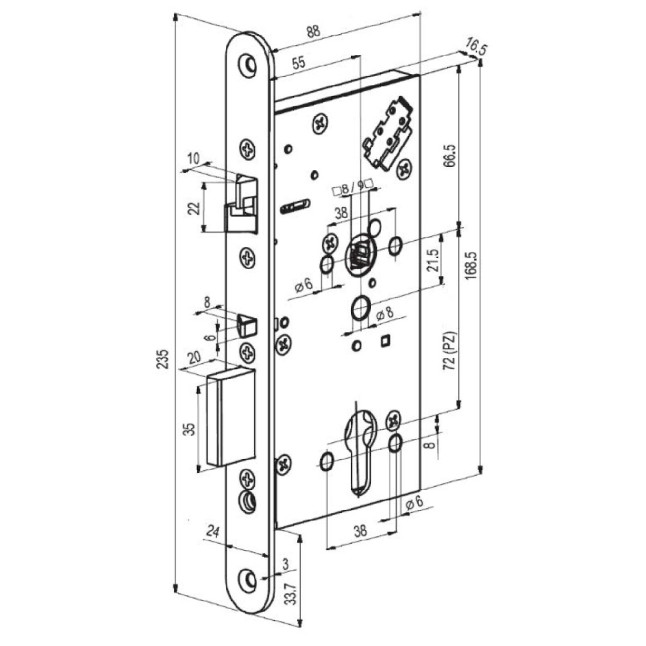 Замок електромеханічний ABLOY EL 560 BS55мм 72мм FP24 SS UNIV DIN SOL 12-24V NC/NO PANIC_FUNCTION EI EL540/541