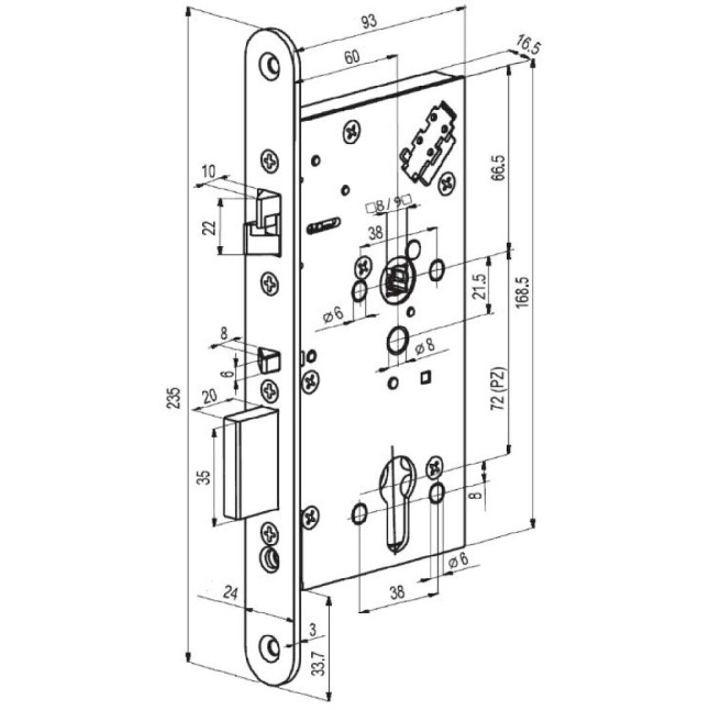 Замок електромеханічний ABLOY EL 560 BS60мм 72мм FP24 RS UNIV DIN SOL 12-24V NC/NO PANIC_FUNCTION EI EL540/541