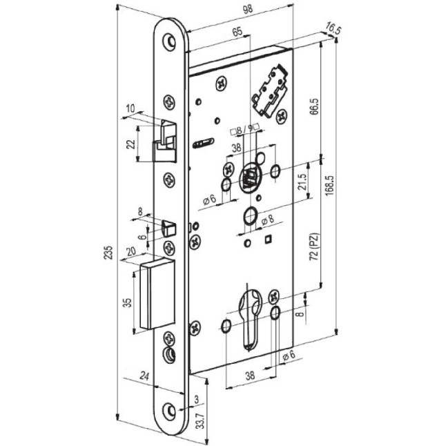 Замок електромеханічний ABLOY EL 560 BS65мм 72мм FP24 RS UNIV DIN SOL 12-24V NC/NO PANIC_FUNCTION EI EL540/541
