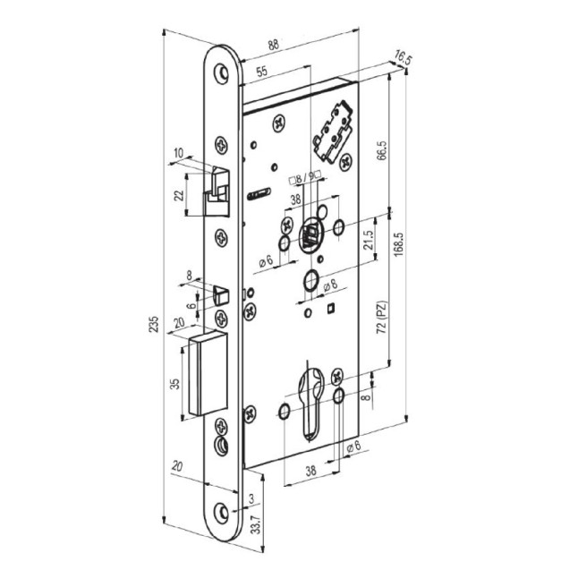 Замок электромеханический Abloy EL 561 ВЅ55мм 72мм FP20 RA R2.4 DIN SOL 12-24V NC/NO EI EL542/543 